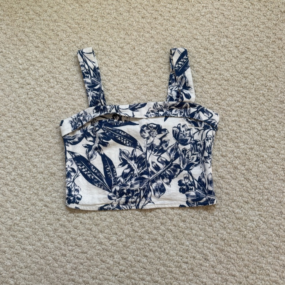 abercrombie & fitch linen-blend bare slim bubble strap top